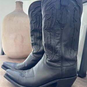 Lucchese Black Leather Women’s Western Cowboy Boots
